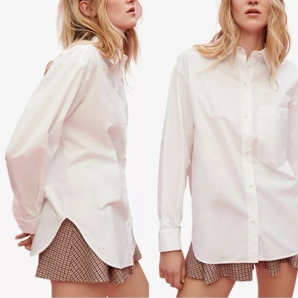 MAJE Cotton Poplin Pearl Button Oversized Button Down Shirt White Sz S - Picture 1 of 8